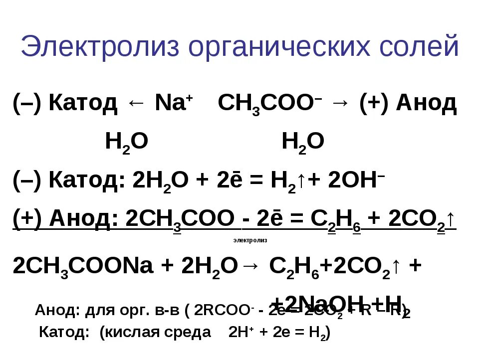 Электролиз солей карбоновых кислот схема. Электролиз водных растворов солей карбоновых кислот. Реакции электролиза в органической химии. Электролиз водных растворов солей органических кислот. 3 раствора ацетата натрия