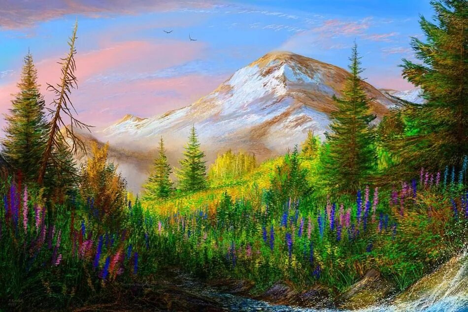 Красивые картины. Волшебные пейзажи! Художник Andre Kosslick.. Горный пейзаж пастелью. Пейзаж цветными карандашами. Природа цветными карандашами.
