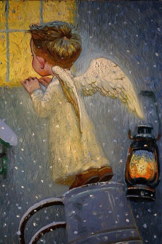 Зима крошки. Картины Виктора Низовцева ангелы. Ангелы художника Виктора Низовцева.