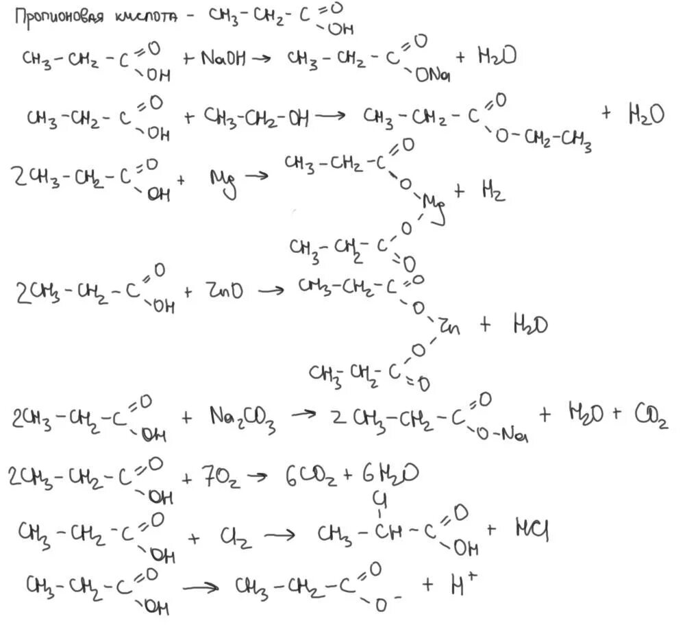 Пропионовая кислота продукт реакции. Пропионовая кислота реакции. Пропионовая кислота и вода реакция. Химические реакции с пропионовой кислотой. Химические свойства пропионовой кислоты.