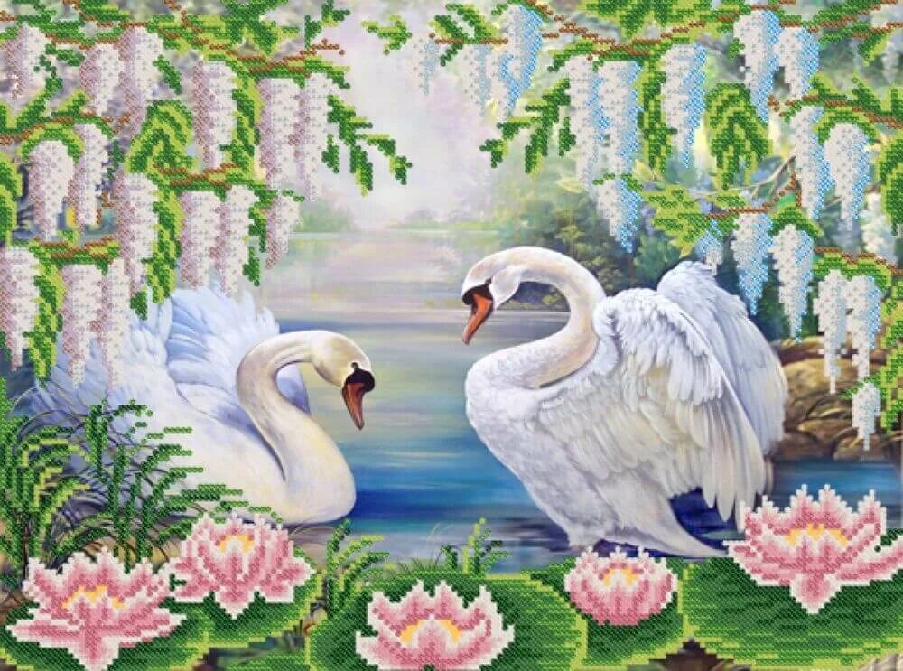 Вышивка бисером. Алиса над рекой 3-13. Вышивка картин большие размеры. Набор для вышивания алиса "алиса 3-13 "над рекой"" 3-13. Вышивка крестом лебеди на пруду.