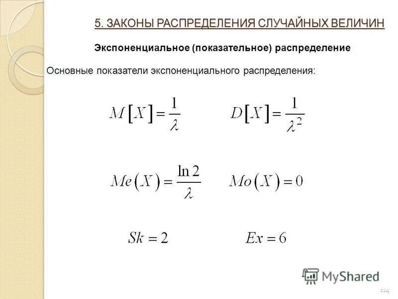 Плотность распределения экспоненциального закона. Параметры показательного распределения. Экспоненциальное распределение величины. Экспоненциальное распределение непрерывной случайной величины. График функции плотности непрерывной случайной величины.