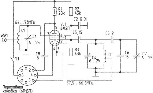 Схема лампового УКВ приемника на ФМ. Приемник на 6ж2п. УКВ преобразователь на 6х2п. Схема УКВ приемника на лампах. Укв 6