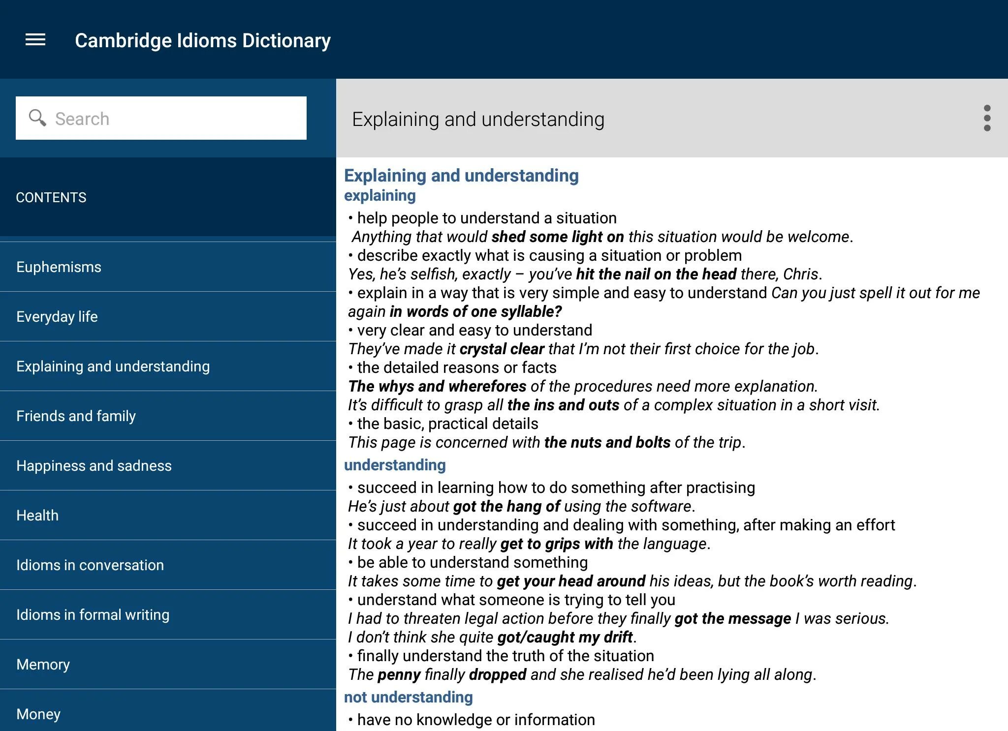 Explaining dictionary