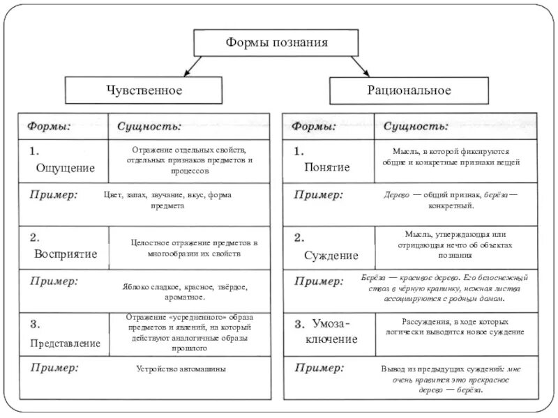 Схема основные формы познания 10 класс Обществознание. Формы чувственного и рационального познания. Формы познания таблица. Виды познания таблица.