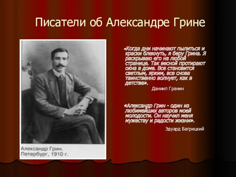 Краткие сведения о Александре Грине. Сообщение о Александре Грине.