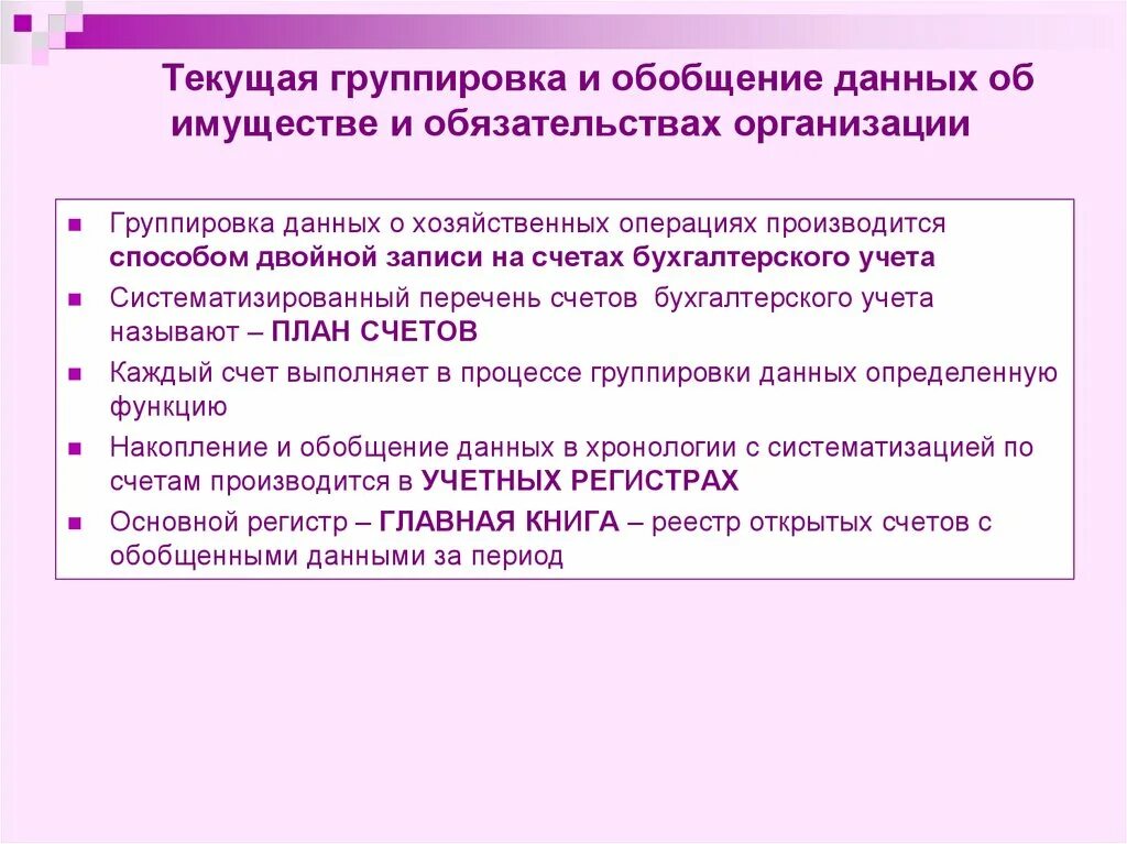 Обязательств и хозяйственных операций организаций. Обобщение данных текущего бухгалтерского учета. Способы итогового обобщения данных бухгалтерского учета. Группировка обязательств организации. Обобщение информации в бухгалтерском учете.