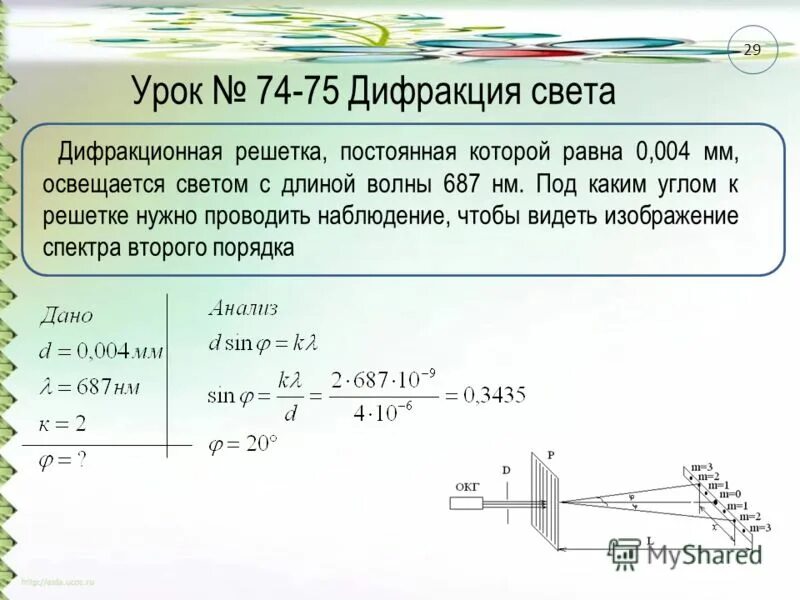 004 мм освещается. Дифракционная решетка постоянная которой равна 0. Постоянная решетки дифракционной 0,01 мм. 004 мм. 004 687.