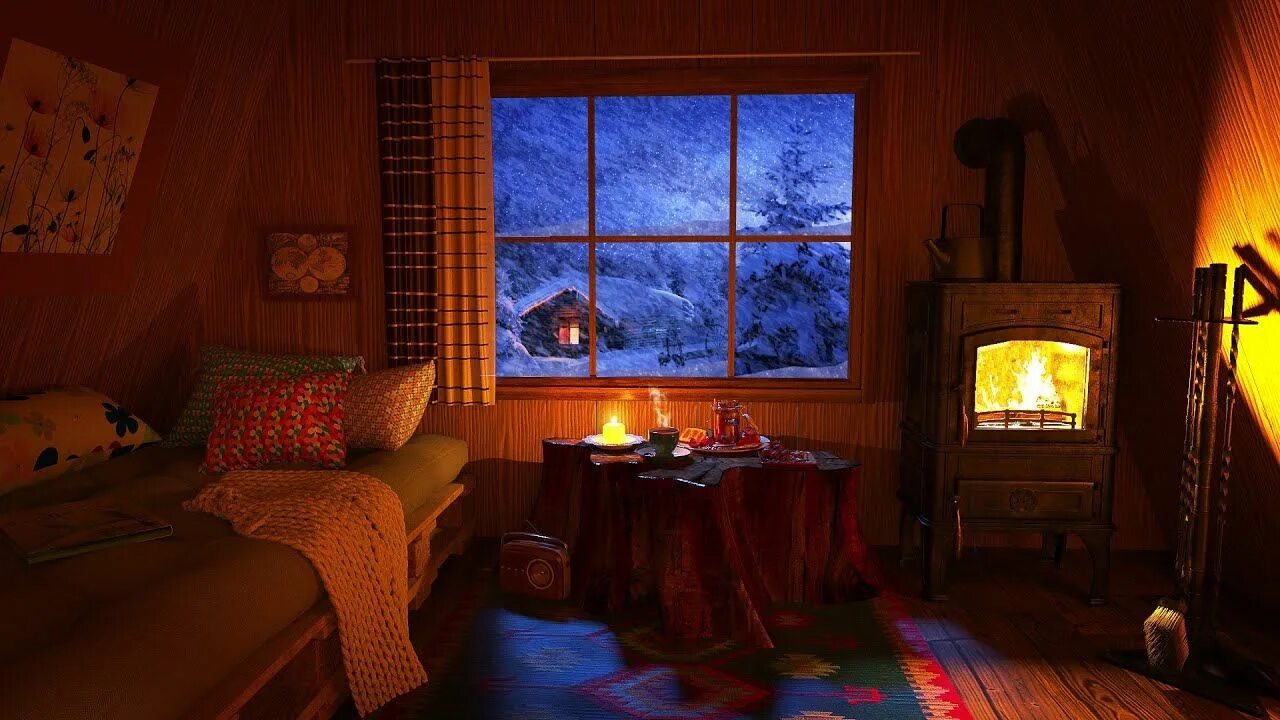 Минута уюта. Сон в уютной зимней хижине со звуками метели и камина для сна. Камин метель. Крепкий сон в уютная зимняя Хижина. Шум камина.