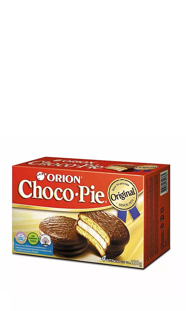 Чокопай сколько штук. Чоко Пай Орион. Бисквит Orion "Choco pie" 4шт. Печенье Orion Choco pie 4 шт 12 гр. Печенье Choco pie 120г /Орион/.