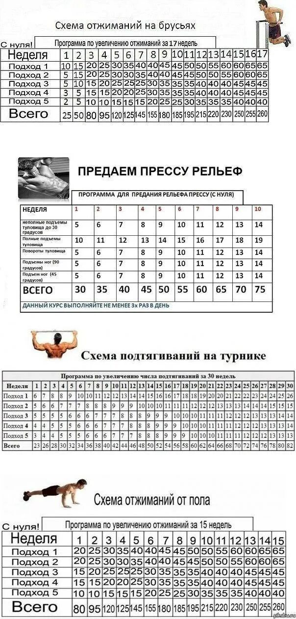 Отжимания мужчины таблица. Схема подтягиваний на турнике для начинающих. план тренировок отжимания и тренировка. таблица отжиманий от пола для мужчин с нуля. отжимания от пола схема с 0.