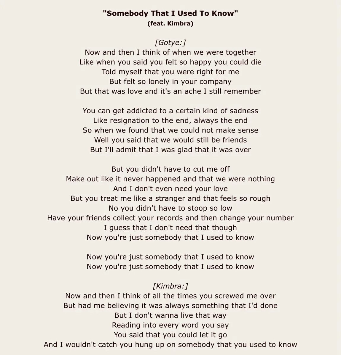 Somebody that i used текст. That i used to know текст. Somebody that to used to know текст. Kimbra Somebody that i used to know.