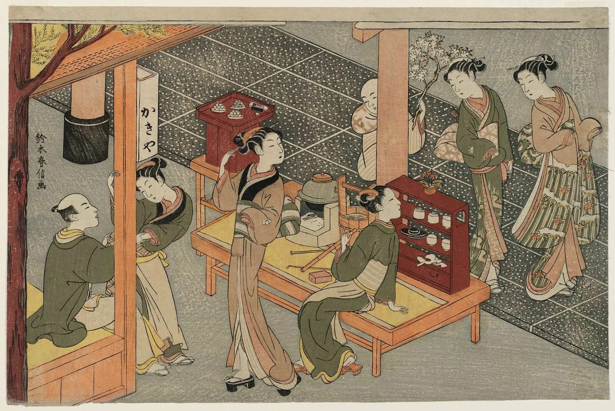 Япония в древности. Судзуки Харунобу сюнга. Искусство Судзуки Харунобу. Suzuki Harunobu 1725-1770. Чайная церемония. Судзуки Харунобу.