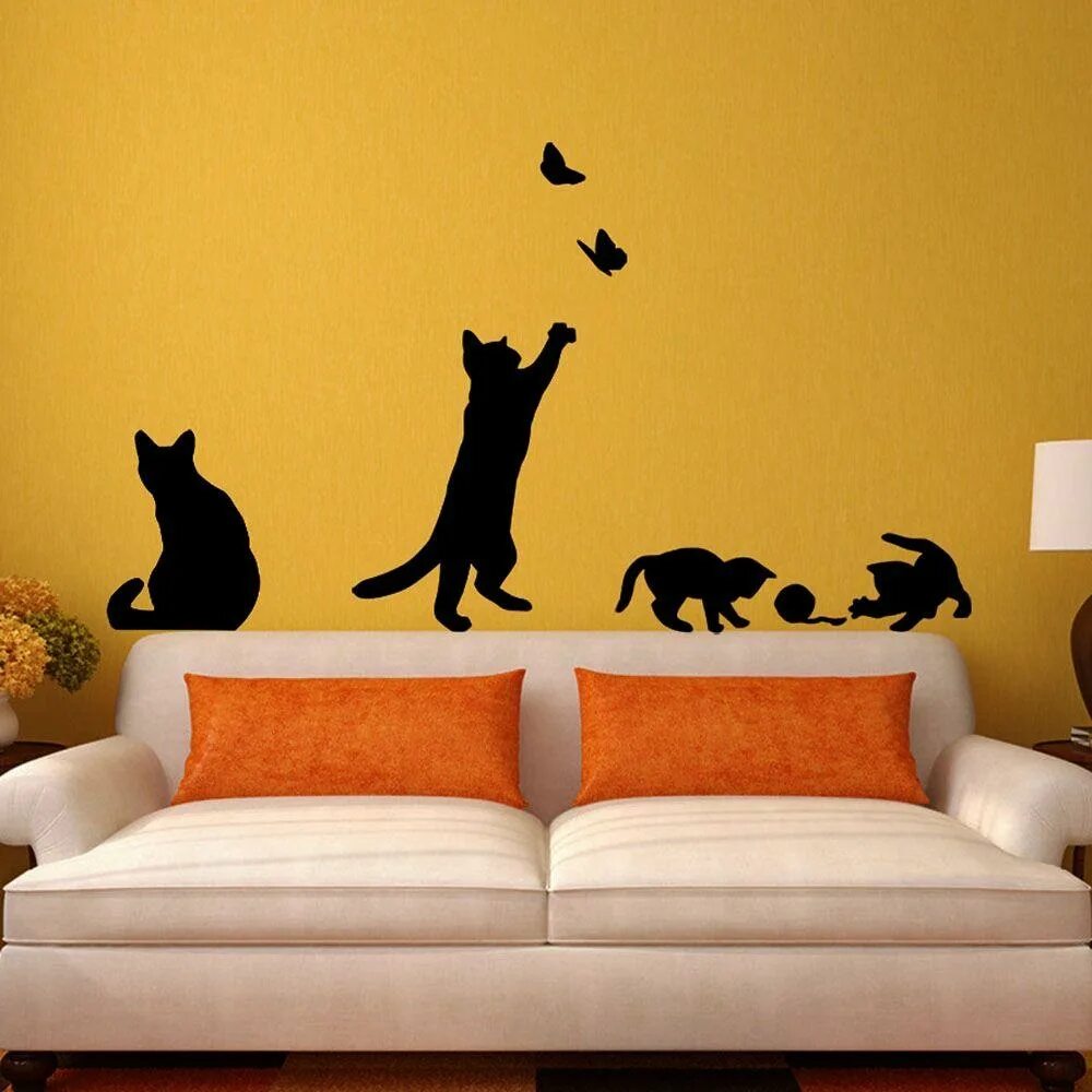 Купить кошку на стене. Наклейки на стену. Наклейка интерьерная. Наклейки декоративные интерьерные. Наклейки на стену для декора.