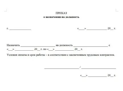 Приказ о назначении в целях