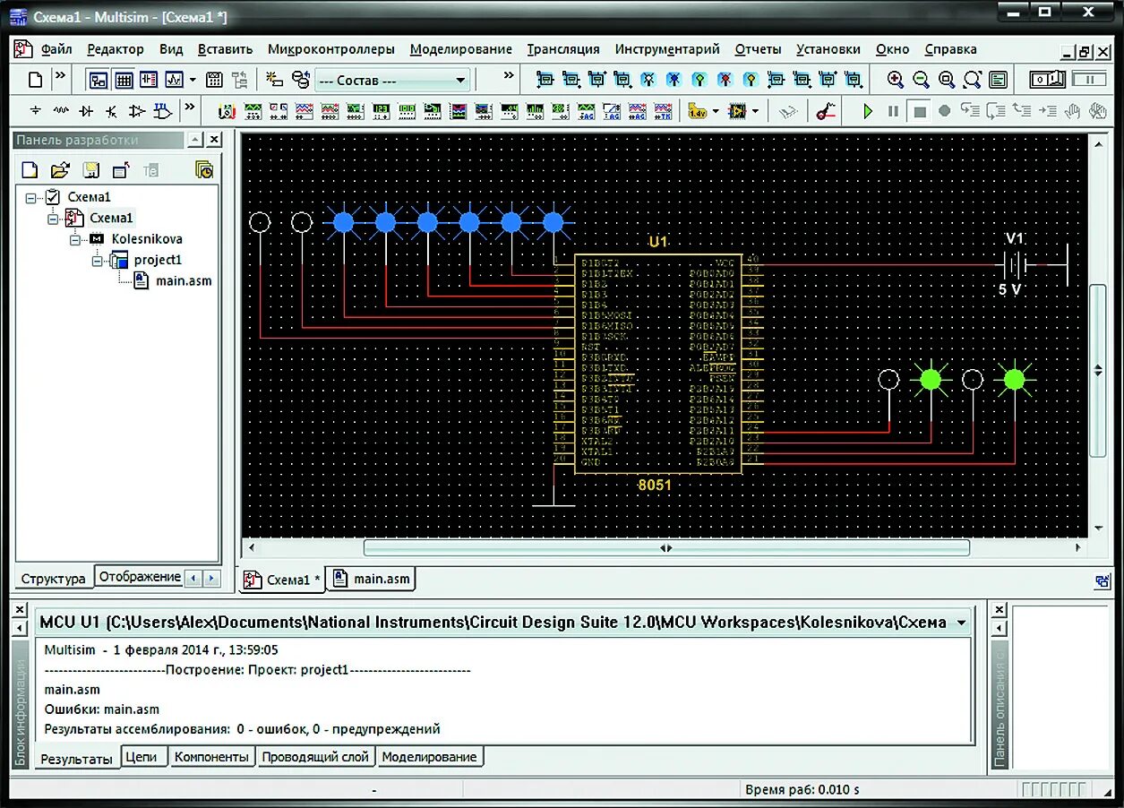 Программирование микроконтроллеров в Multisim. Микроконтроллеры с интерфейсом Multisim. Multisim 12.0.