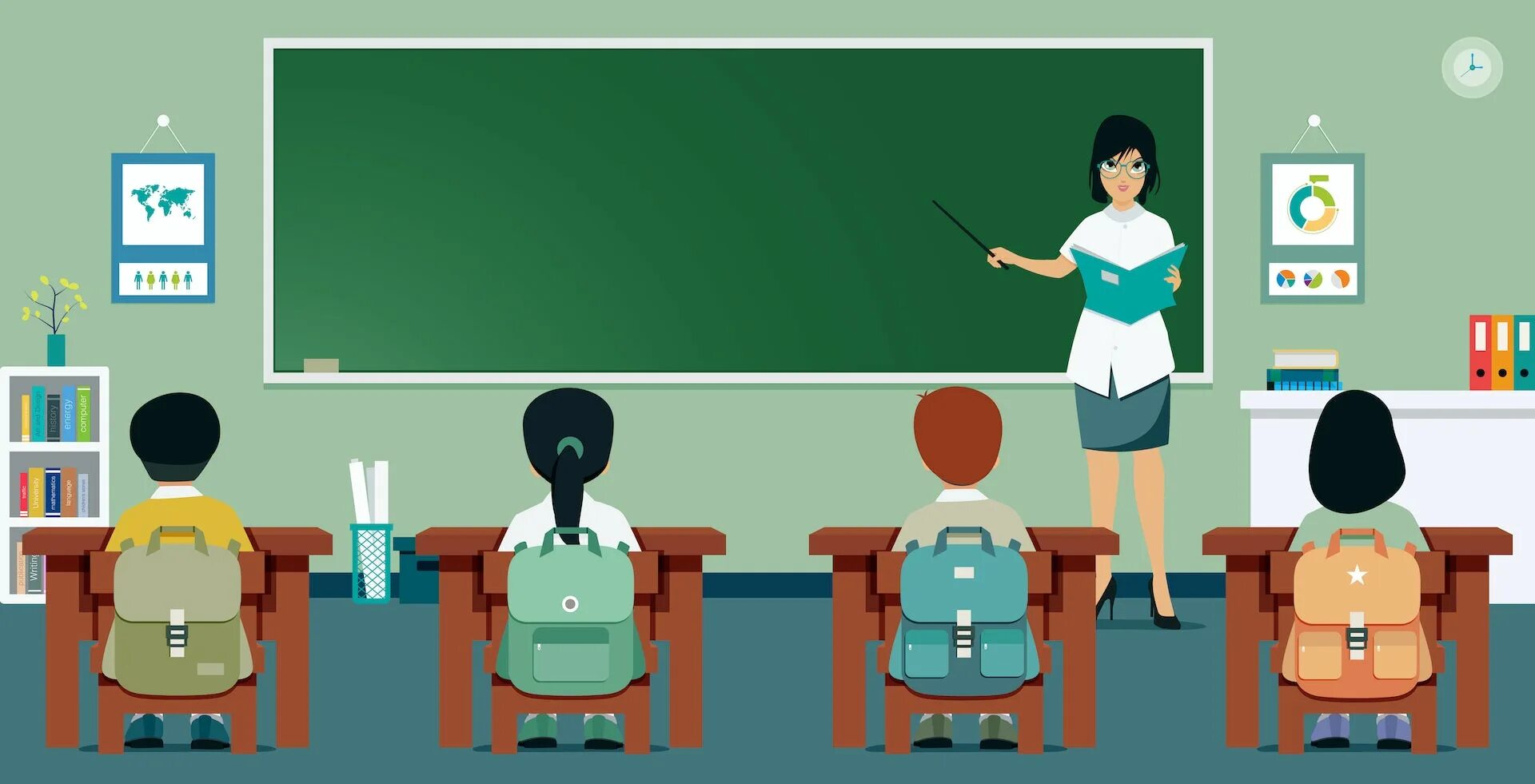 Стандартный учитель. Pupils in the Classroom. Are there two teachers in the Classroom. School Classroom students blackboard. Innovative activity of a teacher illustration.