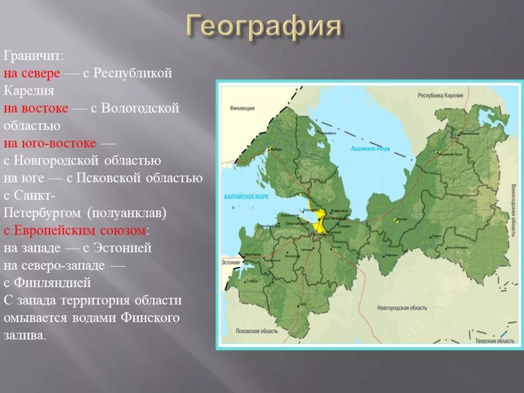 Северо восток на западе граничит с. География Ленинградской области. Республика Карелия граничит. Границы Ленинградской области. Республика Карелия границы.