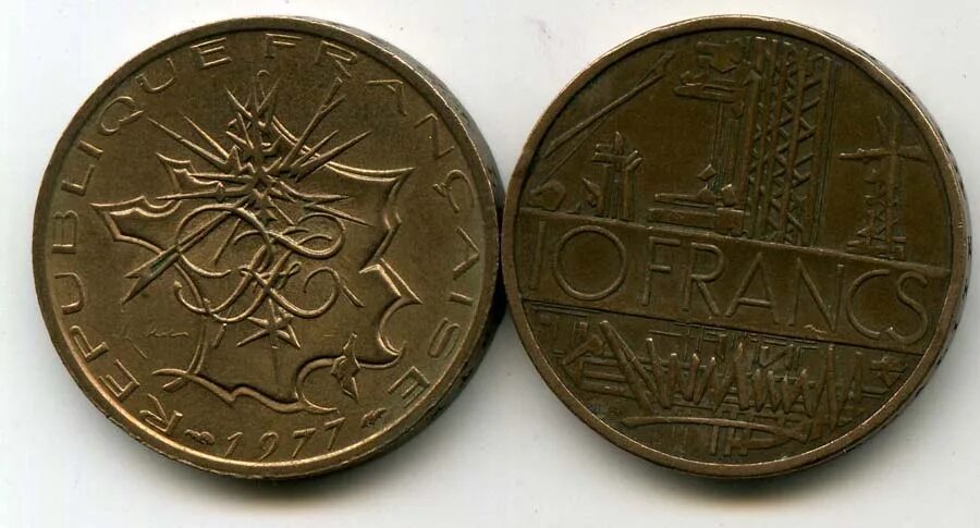 10 Франков Франция. Франция 10 франков 1977 год. Французские монеты 1979. Франция 1 Франк 1977.