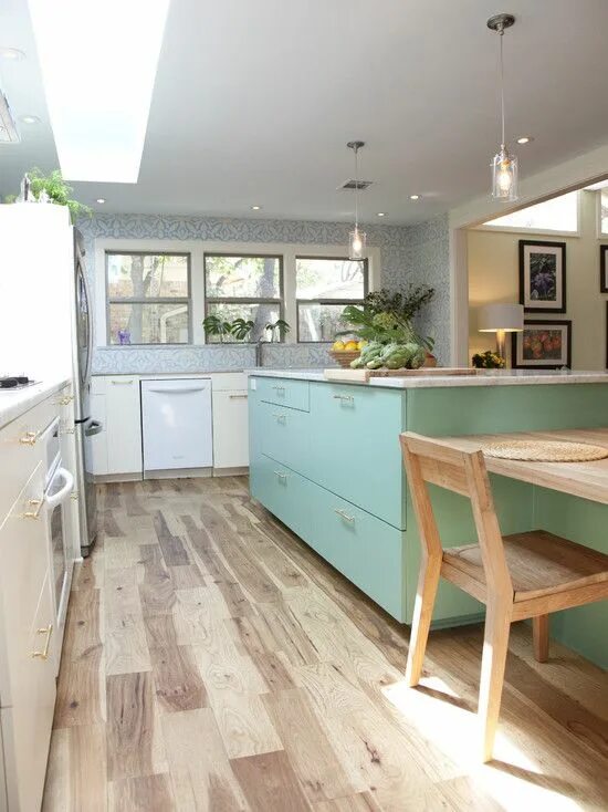 Reclaimed Wood Floors, Transitional, kitchen, Benjamin Moore Shale, Reu Architec