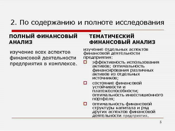 Полный финансовый анализ. Полный и тематический финансовый анализ. Тематическое исследование. Полный локальные и тематический анализ. По полноте и содержанию изучаемых вопросов выделяют анализ.