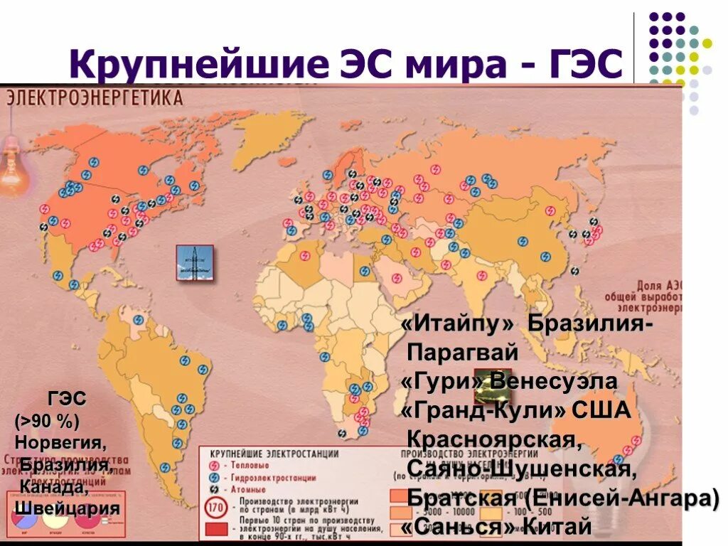 Страна гидроэнергетики. Крупнейшие ГЭС на карте.