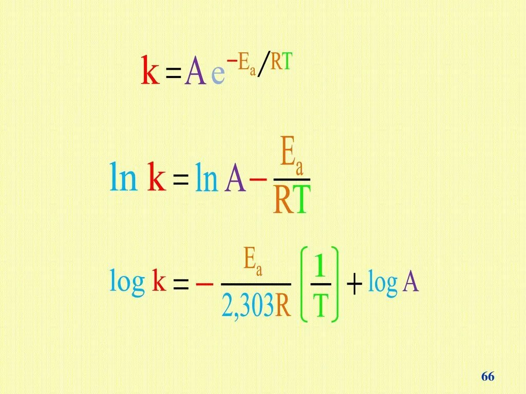 K.Ln. Ln k = Ln a – RT E. K=A*E^-EA/RT. Ln(k/k1).