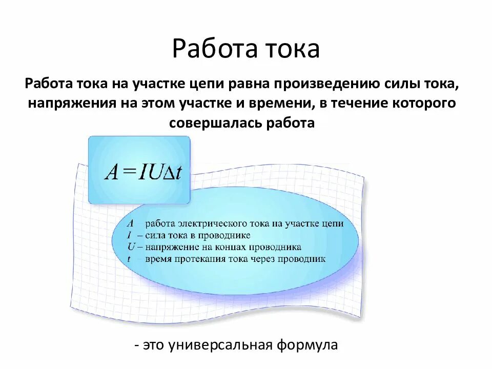 Сила постоянного тока через нить. Работа постоянного тока формула. Формула для определения работы постоянного тока. Работа тока определение и формула. Работа и мощность электрического тока формулы и определения.