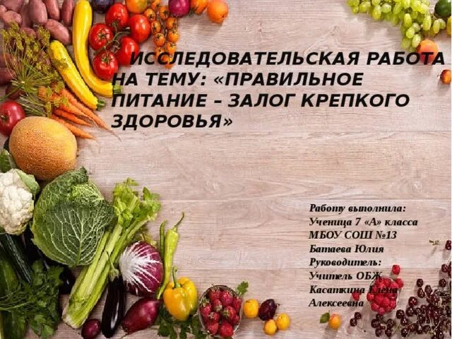 Исследовательский проект правильное питание Исследовательский проект правильное питание