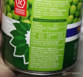 Зеленый горошек консервированный состав