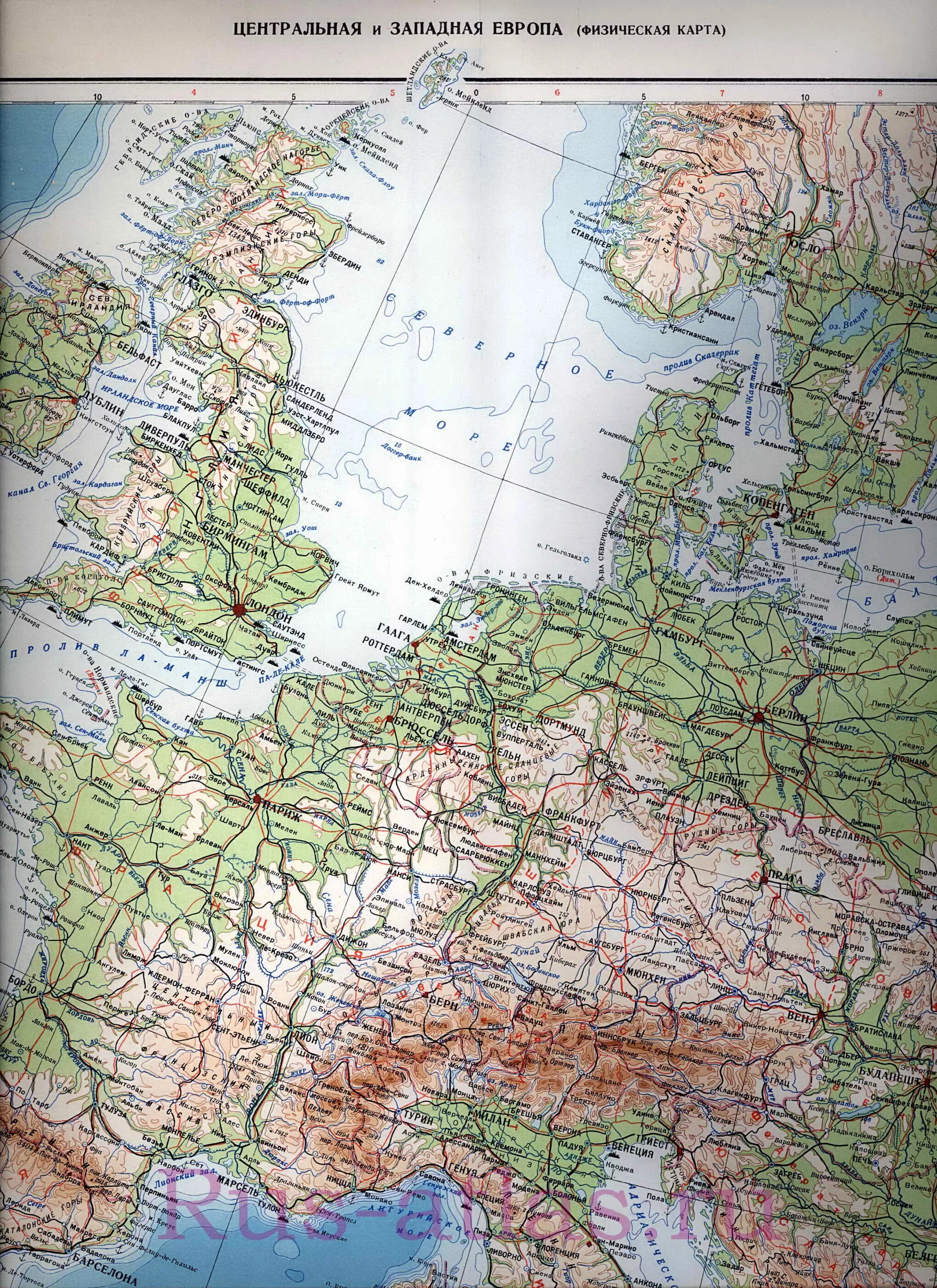 Физическая карта Европы атлас. Физическая карта Западной Европы. Физическая карта центральной Европы. Европа физическая карта подробная.
