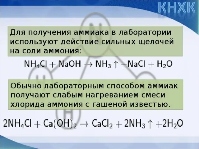 Хлорид аммония и аммиак. Получение аммиака в лаборатории. Способы получения аммиака. Аммиак из хлорида аммония. Гидроксид калия реагирует с аммиаком