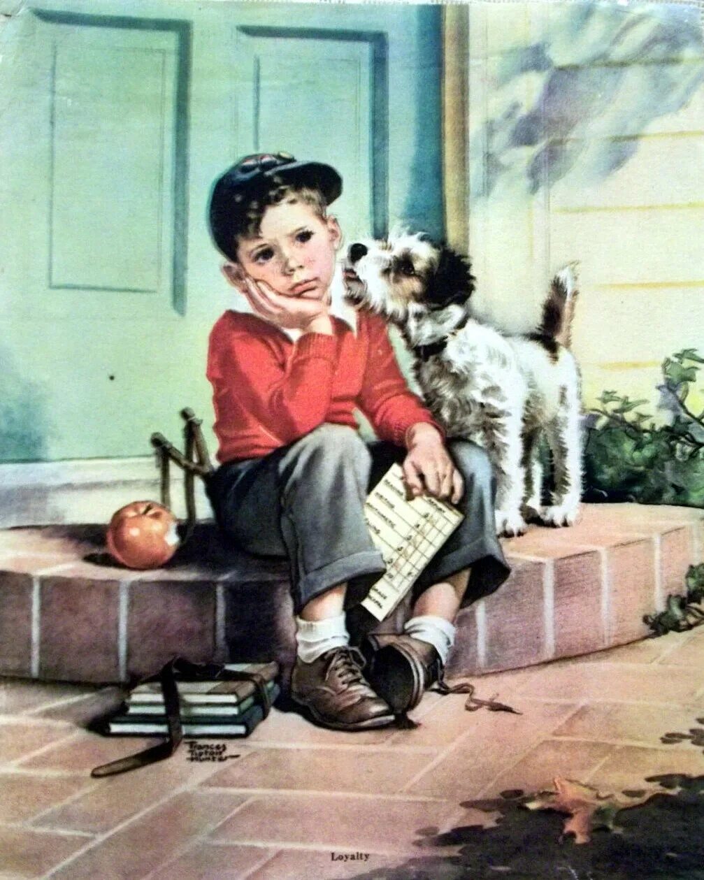 Иллюстратор Frances Tipton Hunter. Фрэнсис Типтон Хантер мальчик и его собака. Художник Frances Tipton Hunter. Мальчик с собакой.
