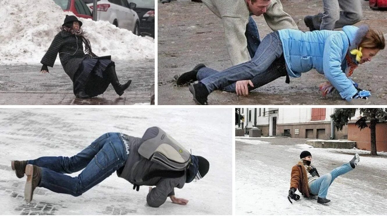 После сильного падения. Люди на гололеде. Человек поскользнулся. Поскользнулся на льду.