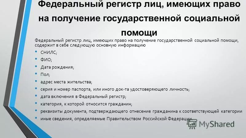 Федеральный регистр имеет. Право на получение государственной социальной помощи. Лица имеющие право на государственную социальную помощь. Федеральный регистр лиц. Лица имеющие право на получение государственной социальной помощи.