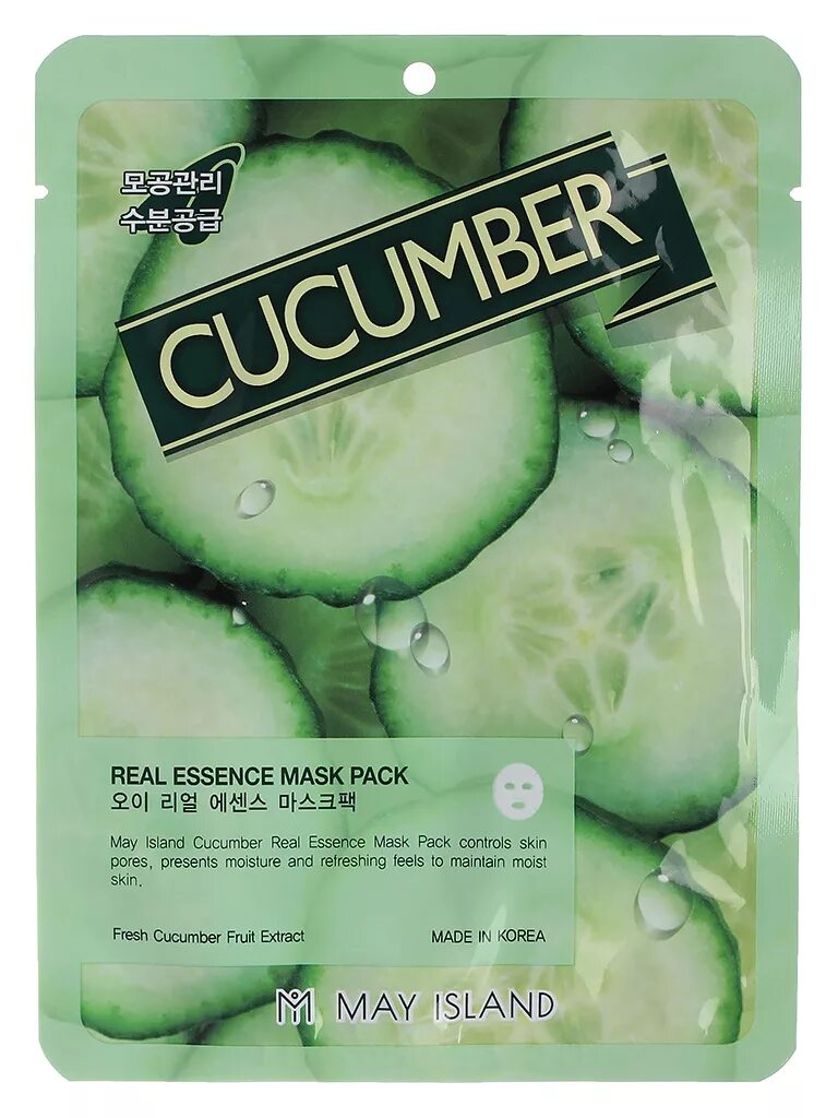 Тканевая маска для лица с экстрактом огурца real Essence Mask Pack cucumber 25мл. Тканевая маска для лица с огурцом May Island real Essence cucumber Mask Pack 25 ml. May Island маска для лица тканевая огурец - real Essence Mask Pack, 25мл. Тканевая маска для лица с экстрактом огурца May Island, 25 г. Really essential