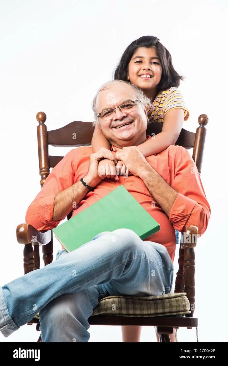 Grandfather with daughter. Indian girl with grandpa. Grandpa daughter