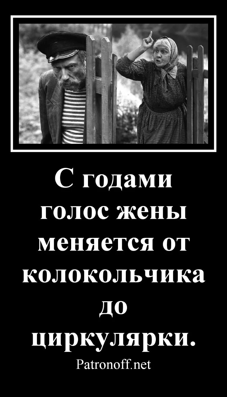 Голос жены. С годами голос жены меняется от колокольчика до циркулярки. Со временем голос жены с колокольчика.