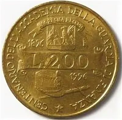 Италия 200 лир 1996. Италия 200 лир 1996 100 лет Академии таможенной службы. Монеты Италии 200 лир 1996 года. Ватикан 200 лир, 1996.
