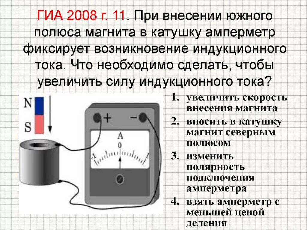 Повышенные токи. Опыт Фарадея с внесением магнита. 3 Опыт Фарадея электромагнитная индукция. При внесении Южного полюса магнита в катушку амперметр. Полярность катушки постоянного тока и постоянный магнит.