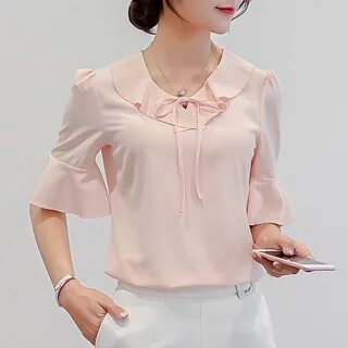 11.59US $ |Summer Chiffon Blouses Women 2019 New Bow Tie Ruffles Half Sleev...