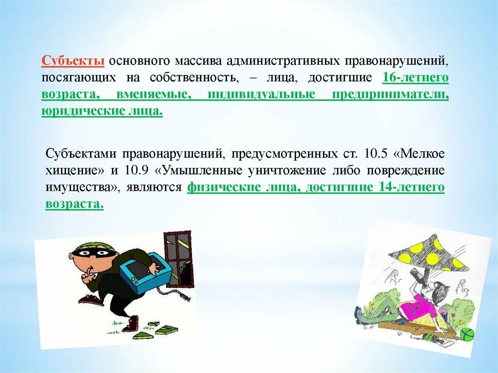 Административные правонарушения против собственности. Общая характеристика административных правонарушений. Правонарушения посягающие на собственность. Субъект административного правонарушения.