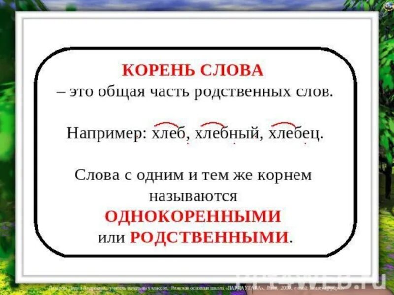 Значение определяется корнем слова. Корень слова. Корень это часть слова. Корень это общая часть родственных слов. Понятие корень в русском языке.