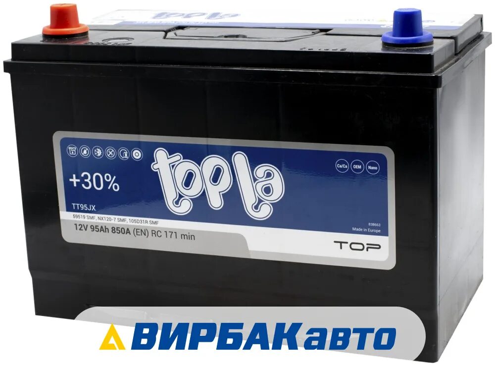 Купить аккумулятор 95 ач. Topla 95 Ач Top TT 850а. Topla Asia Top (59519 SMF) 95 Ач. Topla 95 Ач AGM tag 850а. Аккумулятор topla Top jis 95 а/ч прямая l+ 59519 306x173x200 en850 а.