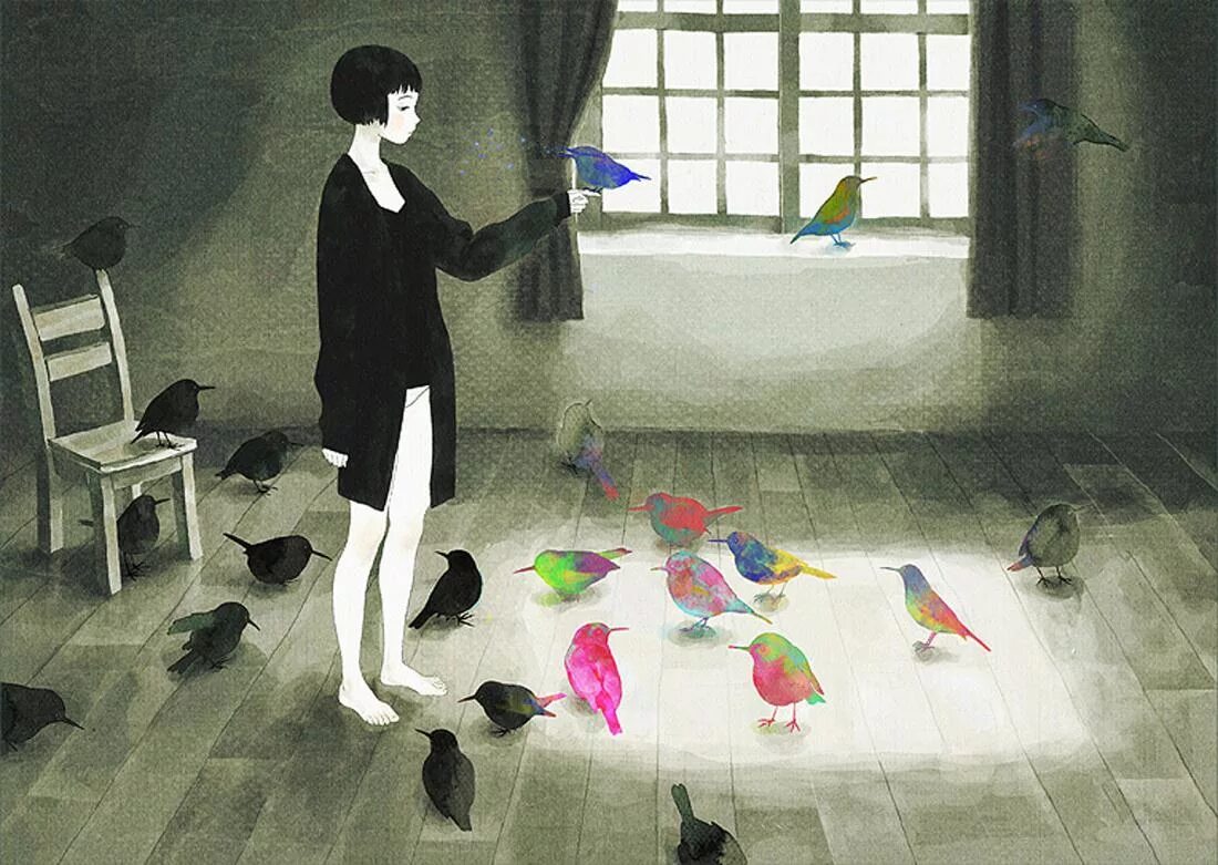 Я не понимаю как люди живут. Jun Kumaori. Одиночество живопись. Одиночество иллюстрация. Одиночество в искусстве.
