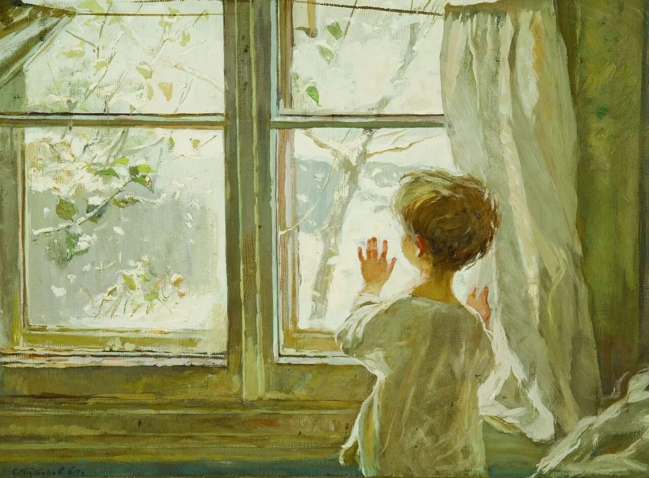 Картина мальчик с куклой на фоне окна. Фет мама глянь-ка из окошка.