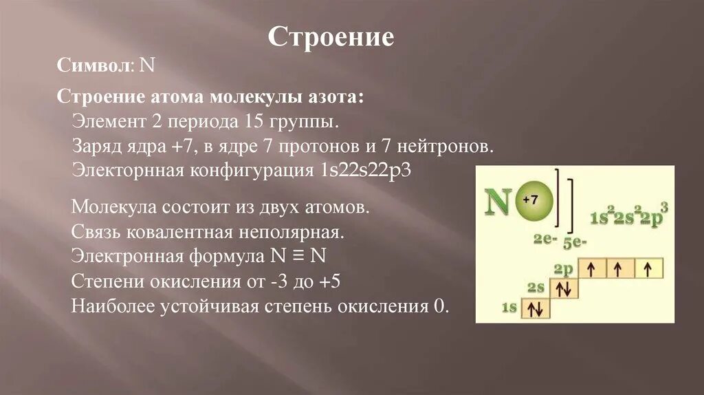 Азот состав атома химического элемента. Азот строение атома и степени окисления. Характеристика азота строение атома. Азот элемент электронное строение атома.