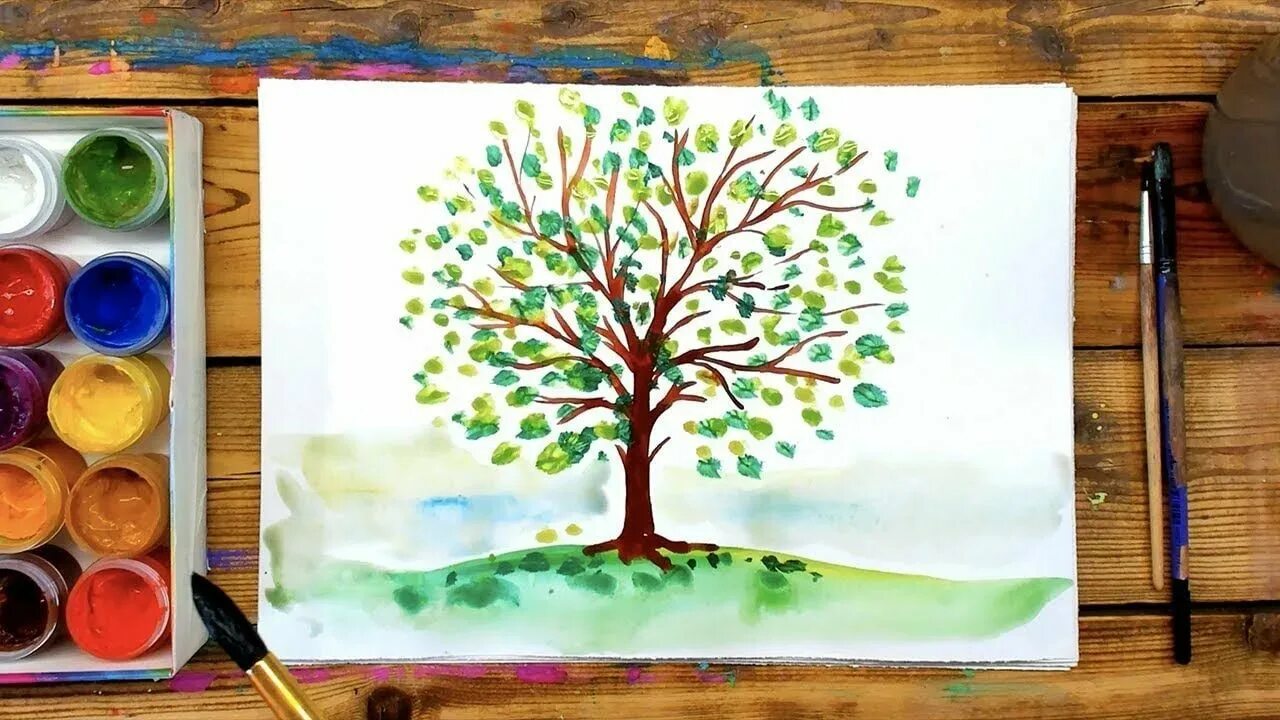 Рисунки красками. Рисование красками для детей. Рисование гуашью. Идеи для рисования деревьев.
