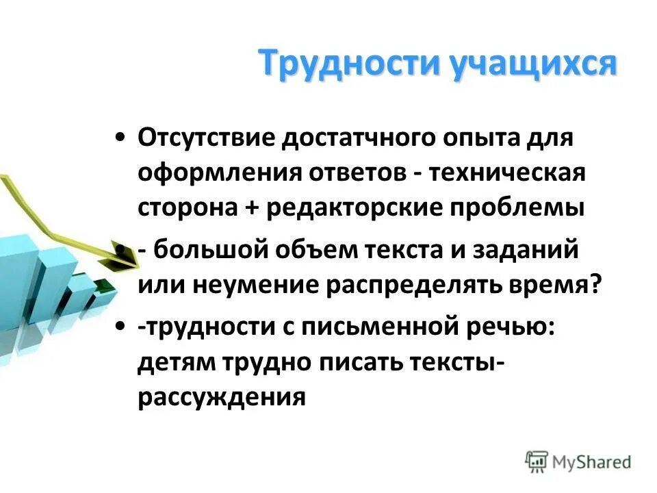 Работа большим объемом текста. Большой объем текста. Недостатки учащегося. Отсутствие обучающегося. Технические ответы.