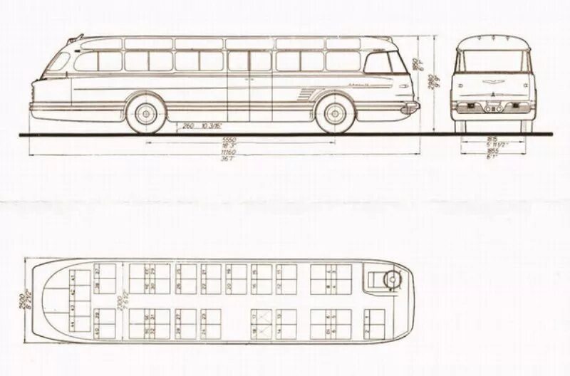 Икарус автобус мест. Икарус 55 Люкс чертеж. Икарус 250 габариты. Икарус 55 габариты. Икарус 55 чертёж.